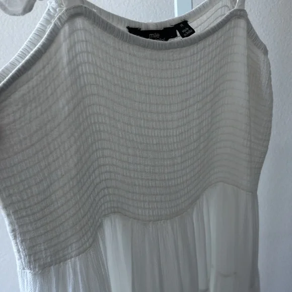 Tiered Dress SZ M White Maxi Beachy Smocked Ruffle Cottagecore Resort Fairycore - Picture 11 of 16